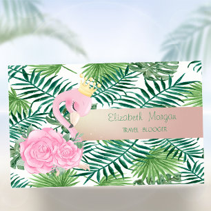 Moderne tropische Palmwedel, Babyrosa Flamingo Visitenkarte