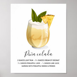 Moderne tropische Piña-Colada-Rezept-Illustration Poster