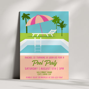 Moderne tropische Poolparty Sommer Mädchen Geburts Einladung