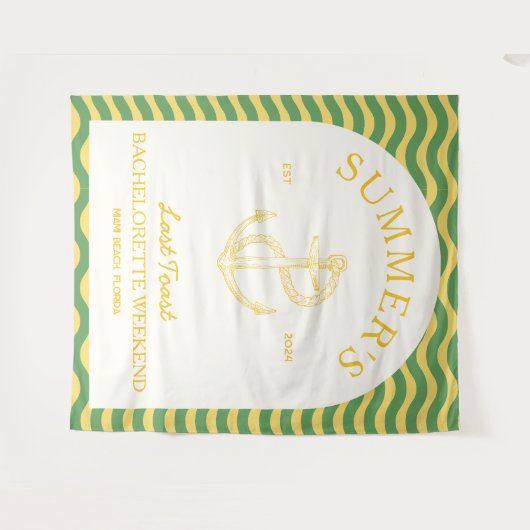 Moderne tropische Retro Bachelorette, gelb Wandteppich (Vorderseite (Horizontal))