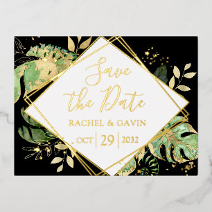 Moderne tropische Save the Date-Foil-Einladung Folie Einladungspostkarte