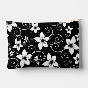 Moderne tropische Schwarz-weiße Blumen Zubehörtasche