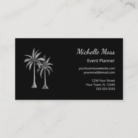 Moderne tropische Schwarz-weiße Palmen Visitenkarte (Vorderseite)