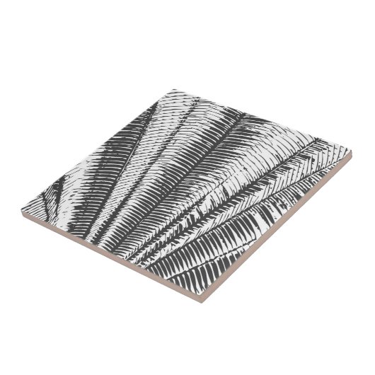 Moderne tropische Schwarzweiss-Palmwedel Fliese (Seite)