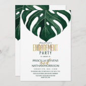 Moderne Tropische Schweizer Käse Leaf Gold Verlobu Einladung (Vorne/Hinten)