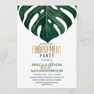 Moderne Tropische Schweizer Käse Leaf Gold Verlobu Einladung