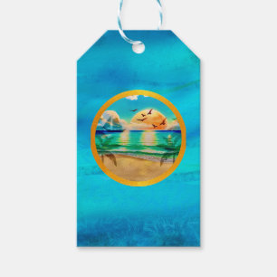 Moderne tropische Strandpalmen Sonnenuntergang Url Geschenkanhänger