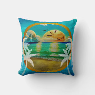 Moderne tropische Strandpalmen Sonnenuntergang Url Kissen