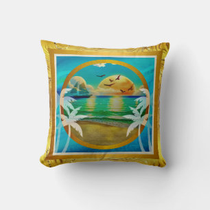 Moderne tropische Strandpalmen Sonnenuntergang Url Kissen
