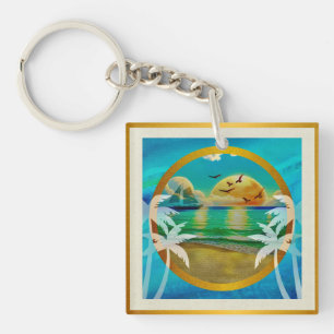 Moderne tropische Strandpalmen Sonnenuntergang Url Schlüsselanhänger