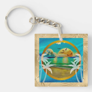 Moderne tropische Strandpalmen Sonnenuntergang Url Schlüsselanhänger