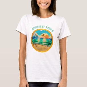 Moderne tropische Strandpalmen Sonnenuntergang Url T-Shirt
