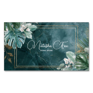 Moderne Tropische Türkisblaue Marmor & Gold Glitte Magnetische Visitenkarte