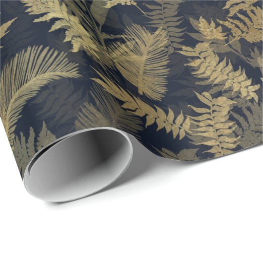 Moderne tropische Vegetation Blue Gold Foliage Geschenkpapier (Rolleneckpunkt)