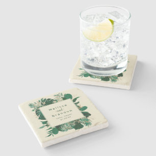 Moderne tropische Vegetation Gerahmte Hochzeit mit Steinuntersetzer