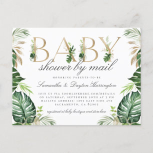 Moderne tropische Vegetation Gold Babydusche per P Einladungspostkarte