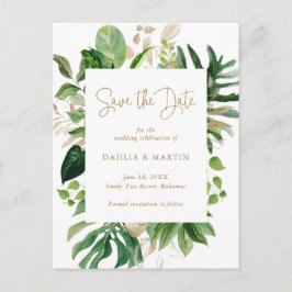 Moderne tropische Vegetation Gold Save the Date Ankündigungspostkarte
