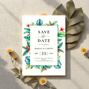 Moderne tropische Vegetation Rahmen Sommerhochzeit Save The Date