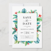 Moderne tropische Vegetation Rahmen Sommerhochzeit Save The Date (Vorderseite)
