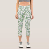 Moderne tropische Vegetation Weißes Grün Capri Leggings (Vorderseite)