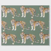 Moderne tropische Wasserfarben Tiger Wildmuster Geschenkpapier (Flach)