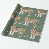 Moderne tropische Wasserfarben Tiger Wildmuster Geschenkpapier (Ungerollt)