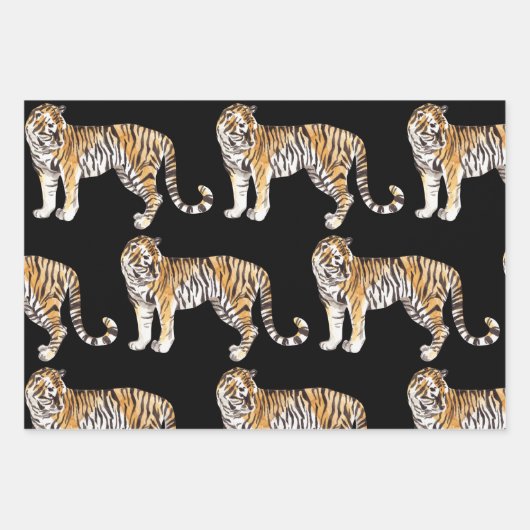Moderne tropische Wasserfarben Tiger Wildmuster Geschenkpapier Set (Vorderseite 3)