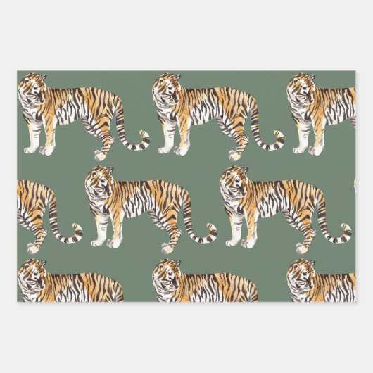 Moderne tropische Wasserfarben Tiger Wildmuster Geschenkpapier Set (Vorderseite 2)