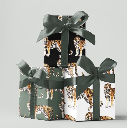 Moderne tropische Wasserfarben Tiger Wildmuster Geschenkpapier Set