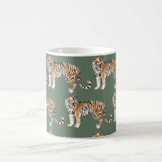 Moderne tropische Wasserfarben Tiger Wildmuster Kaffeetasse (Mittel)