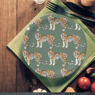 Moderne tropische Wasserfarben Tiger Wildmuster Pappteller