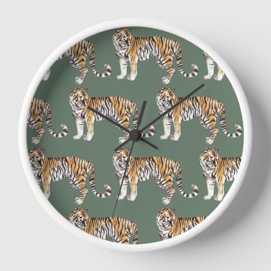 Moderne tropische Wasserfarben Tiger Wildmuster Uhr (Vorderseite)