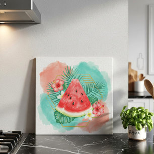 Moderne tropische Wassermelone & Hibiskus-Wasserfa Fliese