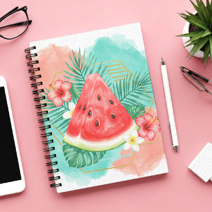 Moderne tropische Wassermelone und Hibiskus-Wasser Notizblock