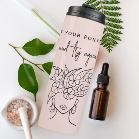 Moderne Try Again Frau mit Pflanze Personalisiert Thermosbecher