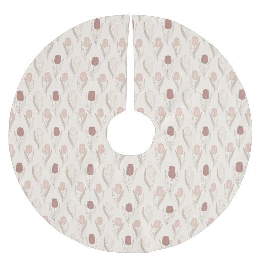 Moderne Tulpen-Blumenmuster Polyester Weihnachtsbaumdecke (Vorderseite)
