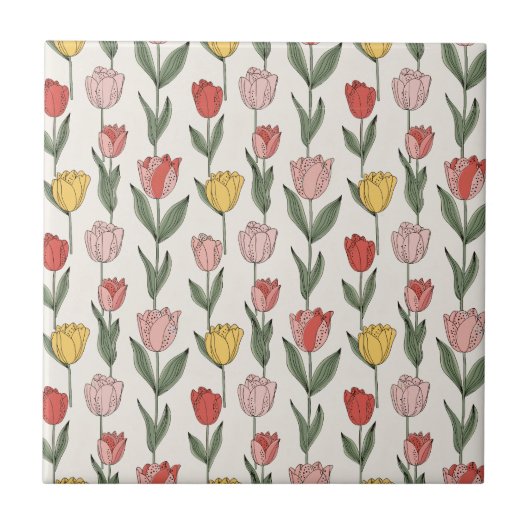 Moderne Tulpen-Blumenmuster weiche Botanik Frühlin Fliese (Vorderseite)