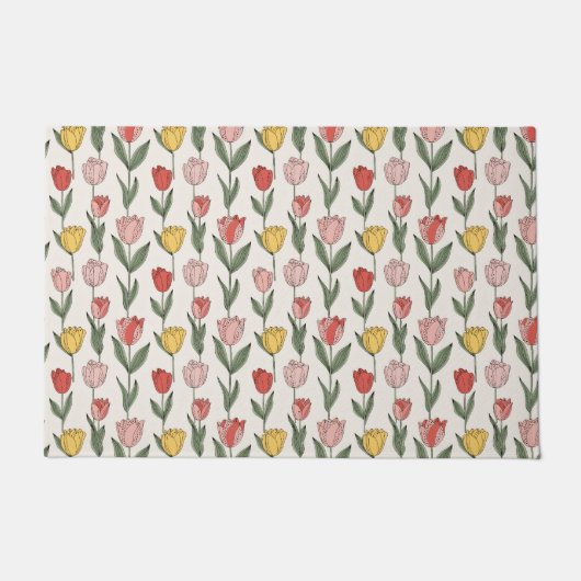 Moderne Tulpen-Blumenmuster weiche Botanik Frühlin Fußmatte (Vorderseite)