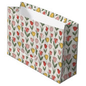 Moderne Tulpen-Blumenmuster weiche Botanik Frühlin Große Geschenktüte (Vorderseite Schrägansicht)