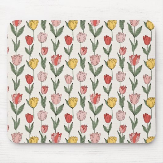 Moderne Tulpen-Blumenmuster weiche Botanik Frühlin Mousepad (Vorne)