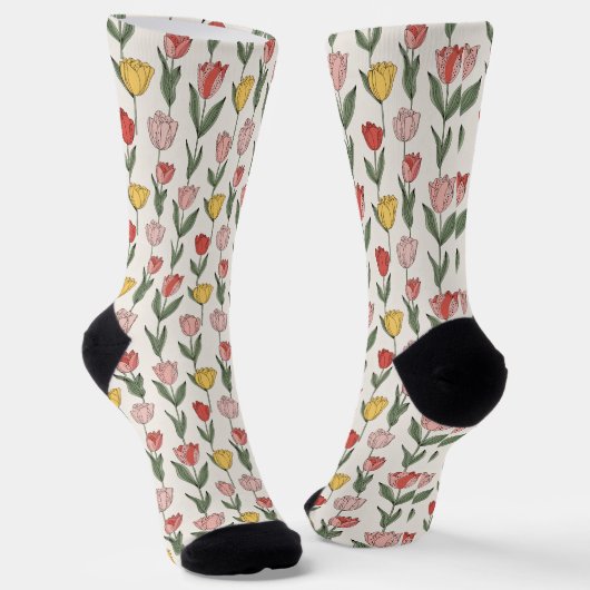 Moderne Tulpen-Blumenmuster weiche Botanik Frühlin Socken (Gewinkelt)