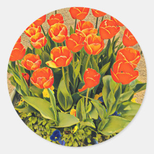 Moderne Tulpen, farbenfroh orange Runder Aufkleber