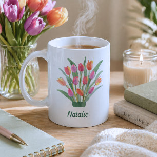 Moderne Tulpen-Monogramm  Kaffeetasse