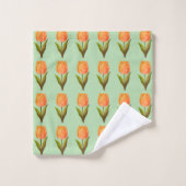Moderne Tulpenblumenmuster auf Hellgrün Badhandtuch Set (Waschlappen)