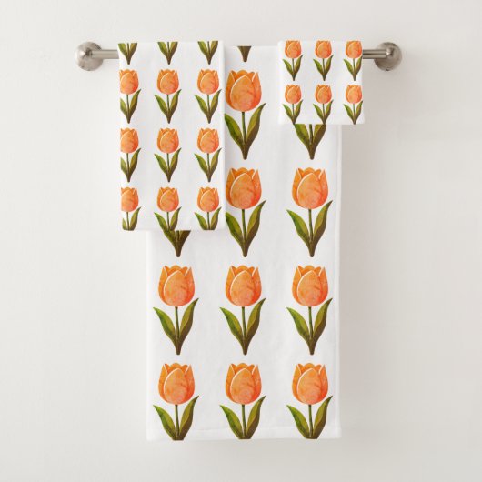 Moderne Tulpenblumenmuster auf Weiß Badhandtuch Set (Insitu)