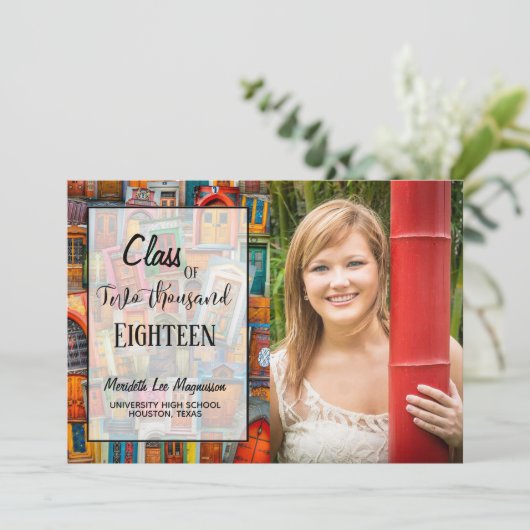 Moderne Türen Zitat 2 Foto High School Abschluss Ankündigung (Stehend Vorderseite)