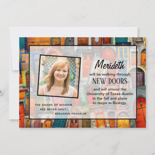 Moderne Türen Zitat 2 Foto High School Abschluss Ankündigung (Rückseite)