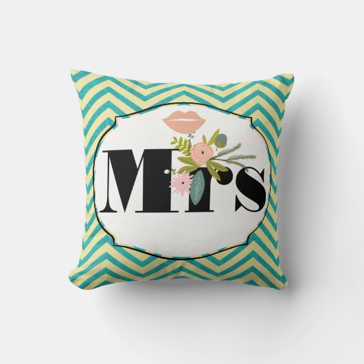 Moderne Türkis-Chartreuse Damask Hochzeit Kissen (Vorderseite)