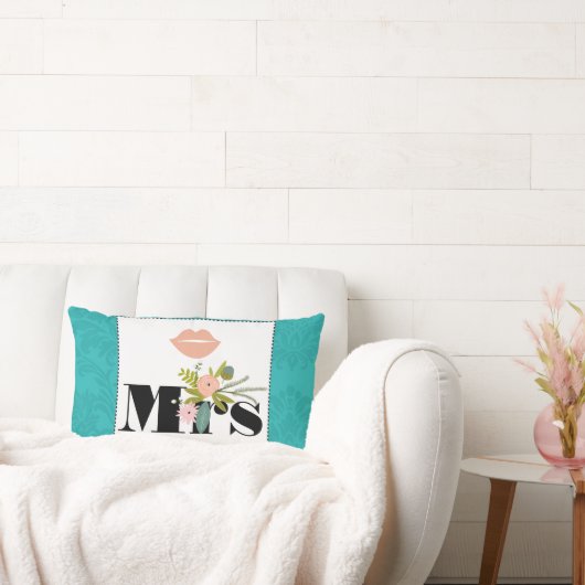 Moderne Türkis-Chartreuse Damask Hochzeit Lendenkissen (Liege)