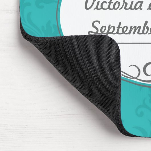 Moderne Türkis-Chartreuse Damask Hochzeit Mousepad (Ecke)